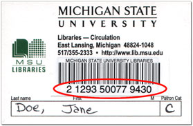 Community card with the barcode number circled